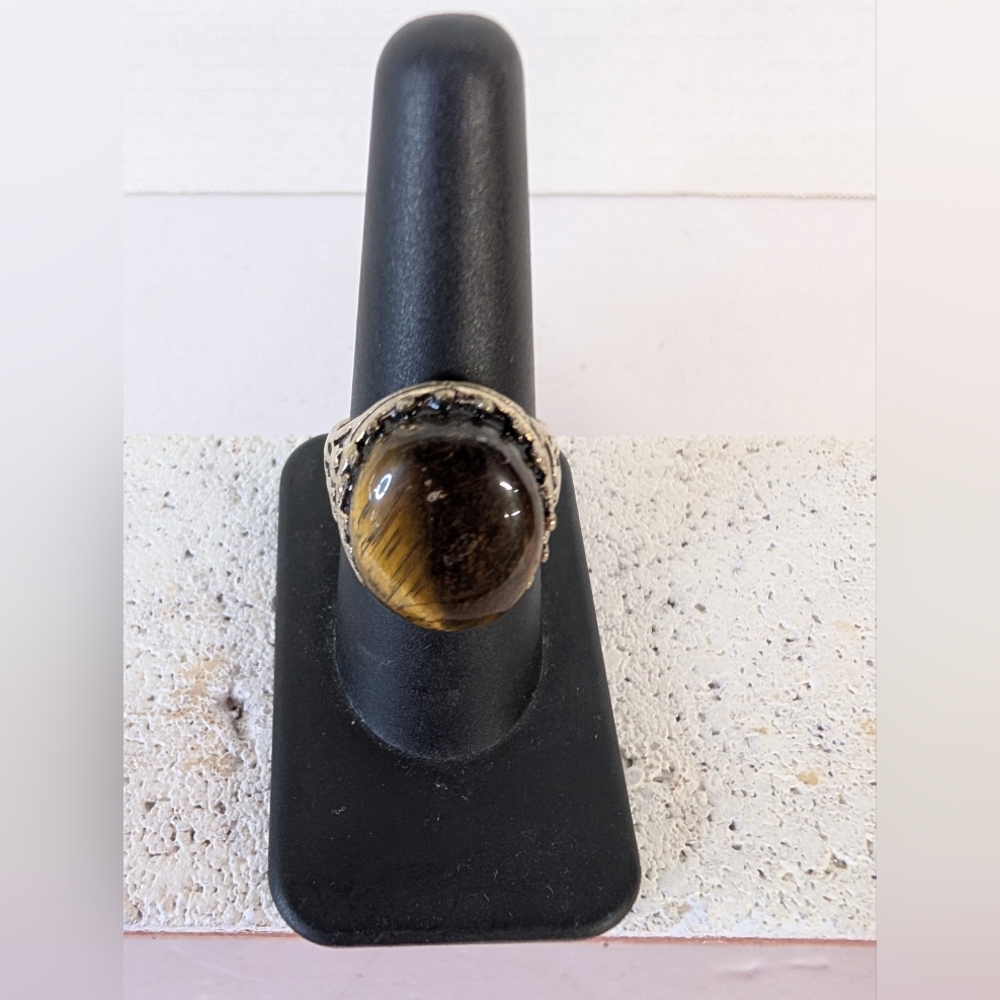 Ring Natural Tiger's Eye Statement Ring Size 8.5